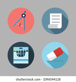 Icons Paint Accessory with crayons, file, eraser and compass