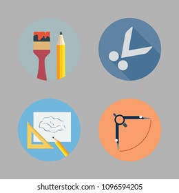 Icons Paint Accessory with drawing, school material, scissors and compass