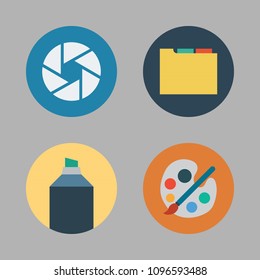 Icons Paint Accessory with folder, shutter, paint palette and highlighter 