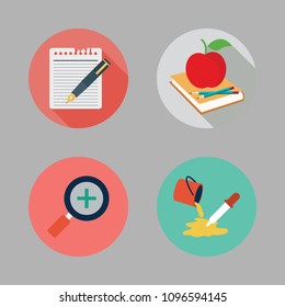 Icons Paint Accessory with note, paint bucket, zoom in and school material