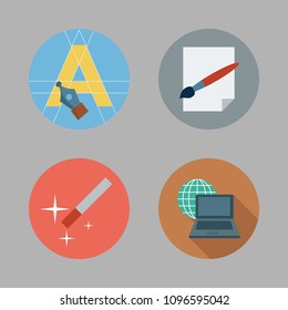 Icons Paint Accessory with paper, laptop, text editor and magic wand