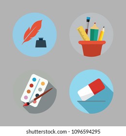 Icons Paint Accessory with pencil case, watercolor, eraser and quill