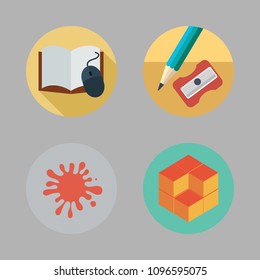Icons Paint Accessory with pencil, cube, paint and open book