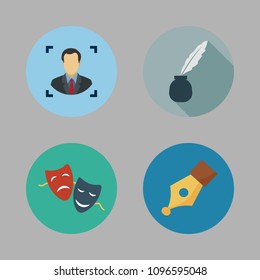 Icons Paint Accessory with quill, drama, pen and user 