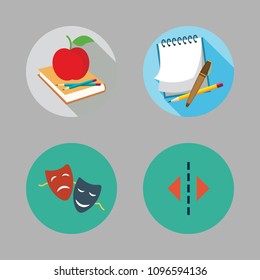 Icons Paint Accessory with reflection, school material, drama and notes