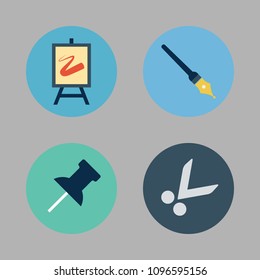 Icons Paint Accessory with scissors, canvas, push pin  and pen
