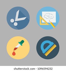 Icons Paint Accessory with scissors, pipette , drawing and protractor