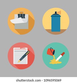 Icons Paint Accessory with paint spray, note, paint bucket and clipboard