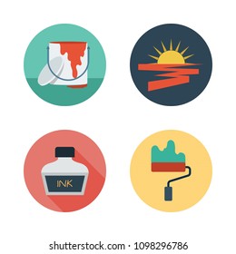 Icons Paint Accessory with sun, ink, paint bucket and paint roller