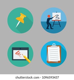 Icons Paint Accessory with tablet, canvas, clipboard and push pin 