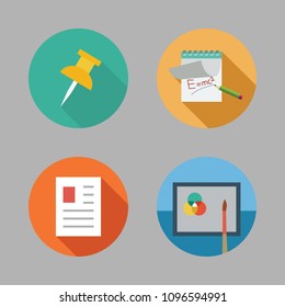 Icons Paint Accessory with tablet, file, notes and push pin 