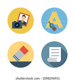 Icons Paint Accessory with text editor, file, eraser and photo camera