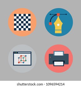 Icons Paint Accessory with vector, cube, chess board and printer