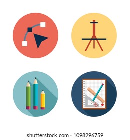 Icons Paint Accessory with vector, pencil, easel and notebook
