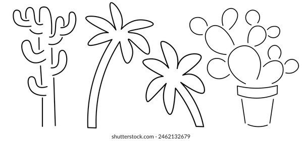 Iconos de palmera y cactus en un estilo minimalista simple. Plantilla para diseño, logotipo, impresión, icono. objeto para paisaje