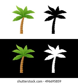 Icons of Palm Tree isolated on white and black background. Colorful and Silhouette Vector Illustration.