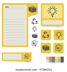 icons and paper stickers with instruments, components and features. for high quality print, web design and office work. easy color editing.