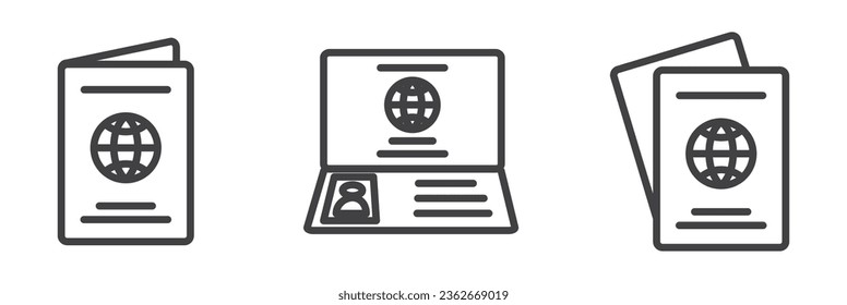 Icons as Passport, Identity icon. ID card line icon, identification and card holder, office badge vector icon, Set of electronic cards,  ID and Verification Related Vector Line Icons. 