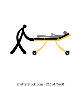 Icons Of Patient  Transfer By Wheeled Stretcher.