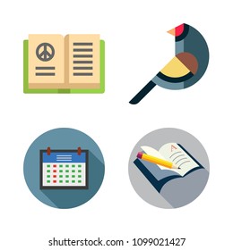 Icons Peace with bird, calendar and open book