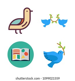 Icons Peace with bird, dove, open book and pigeons