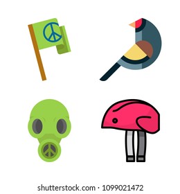Icons Peace with bird, gas mask, flag and helmet