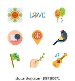 Icons Peace with bird, open book, love and flag