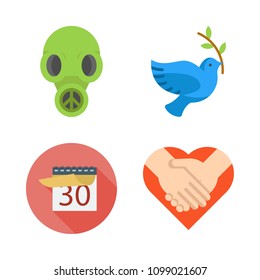 Icons Peace with calendar, handshake , dove and gas mask