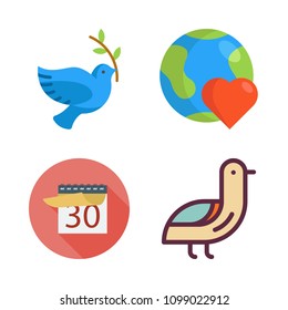 Icons Peace with dove, planet earth, bird and calendar