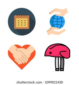Icons Peace with helmet, handshake , planet earth and calendar