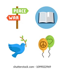 Icons Peace with open book, dove, panel and ballons