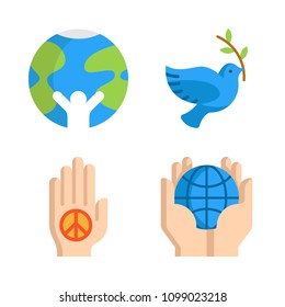 Icons Peace with palm, dove and planet earth