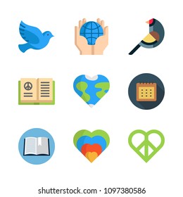 Icons Peace with peace, planet earth, earth globe and pigeon