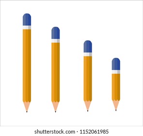 Icons of pencils in a flat design. Vector illustration. Pencils of varying length on white background.