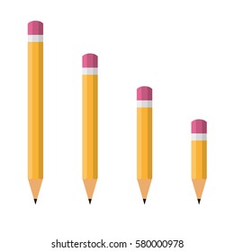 Iconos de lápices de diseño plano. Ilustración vectorial. Lápices de diferente longitud sobre fondo blanco.