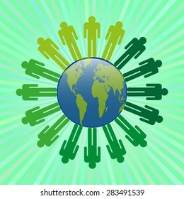 Icons of people in the crowd on the ground with beautiful green 