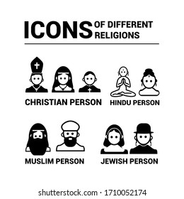 Icons of people of different religions. Basic avatars of religion.