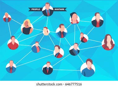 Icons of people on an abstract blue background.