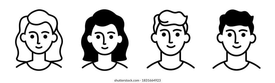 Icons Of People, Portrait Of Smiling Man And Woman With Dark And Blond Hair