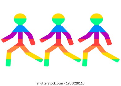 Icons of people in rainbow colors on a white background