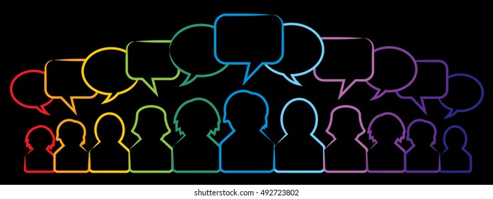 Icons of people and speech bubble. Discussion and communication between people on business.