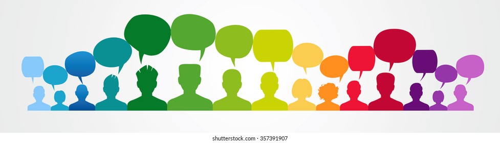 Icons of people with speech bubbles. People Chatting. Vector illustration of a communication concept, relating to feedback, reviews and discussion. 
