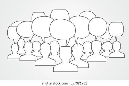 Icons of people with speech bubbles. People Chatting. Vector illustration of a communication concept, relating to feedback, reviews and discussion. 
