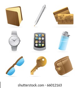 Icons for personal belongings. Vector illustration.