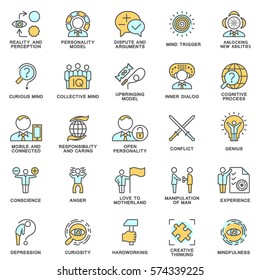 Icons personality psychology. Perception; will; abilities. Relations; behavior; self-esteem; mindfulness. The thin contour lines.