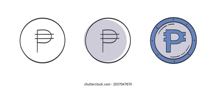 Icons of the Philippine peso. Painted symbol of the Peso. Signs of the currencies of the world. Vector illustration