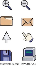 Iconos Pixel Art para tema comercial y de computadora