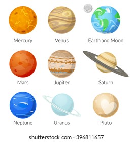 Icons of the planet of the solar system, vector illustration