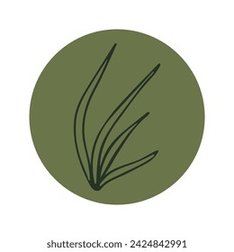 Icons of plants, flowers, branches in grunge circles