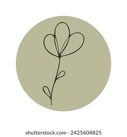 Icons of plants, flowers, branches in grunge circles